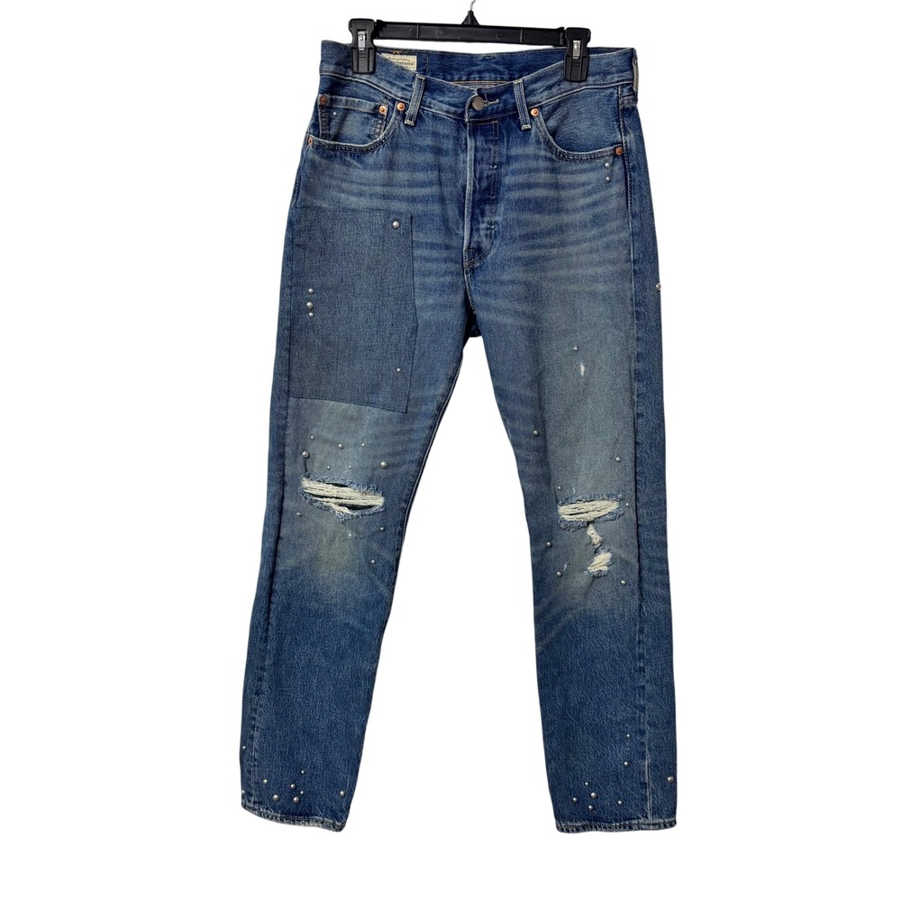 Levi Strauss Co 501 54 Jeans Women W32‎ L32 Denim Studded Distressed Patchwork